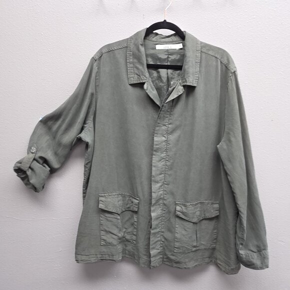 Love 8 Shirt Womens Extra Large Green Lyocell Utility Button Front Pockets - Picture 1 of 12